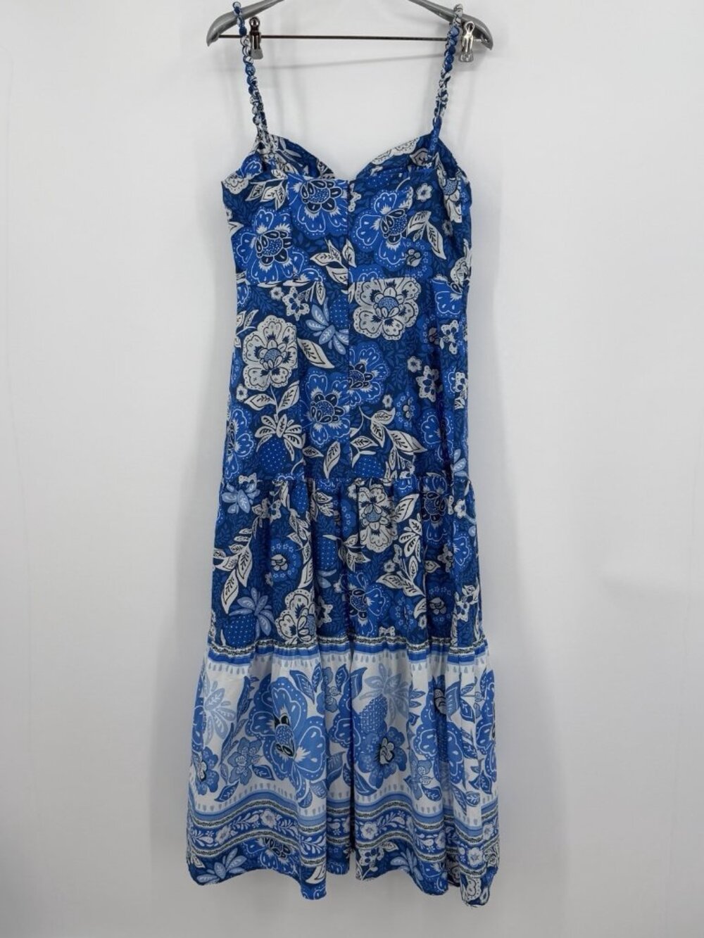 Farm Rio Full of Flowers Blue Midi Dress size M Medium Sleeveless Tiered Bustier - Picture 11 of 16
